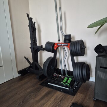 Stojaki Trex, stojak na talerze Marbo sport, gryfy oraz obiążenie